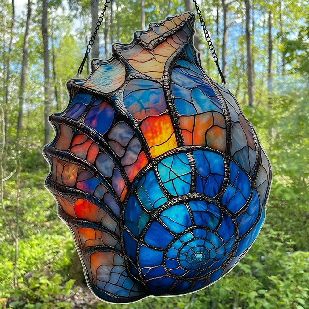 Suncatcher Acrylic Shell Decoration Beach House Cottage Decor Faux Stained Glass
